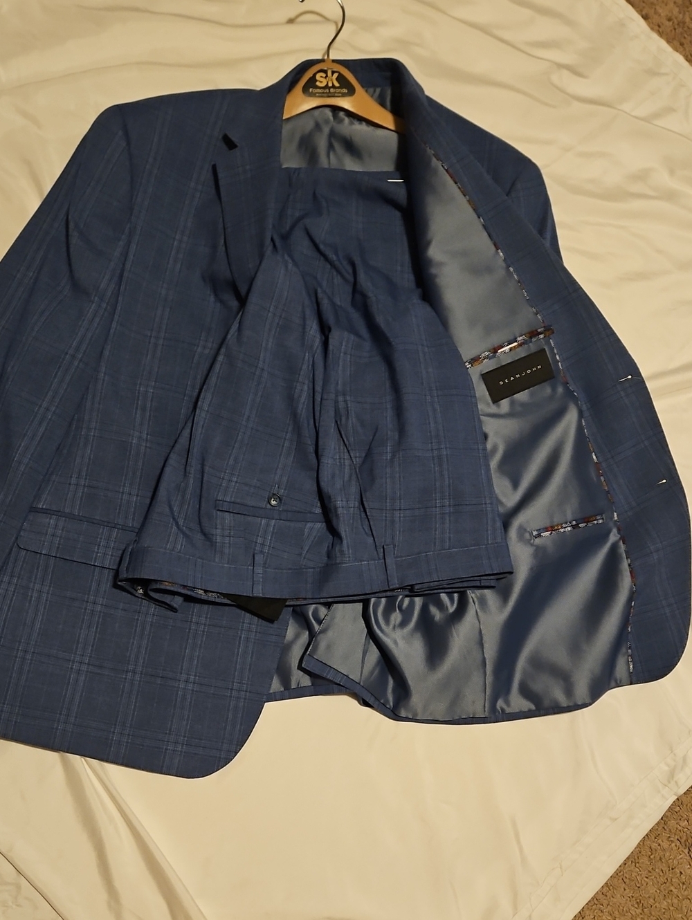 Sean John Navy Blue Windowpane Suit